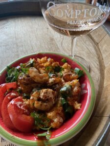 Shrimp and grits and pinot gris